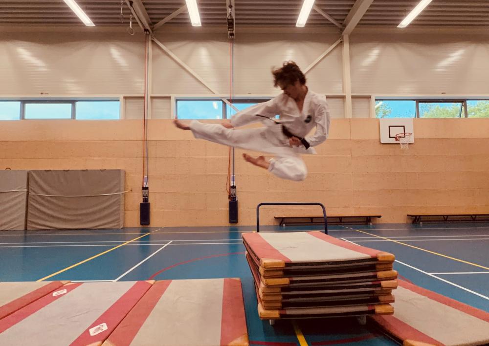 Een persoon die taekwondo doet